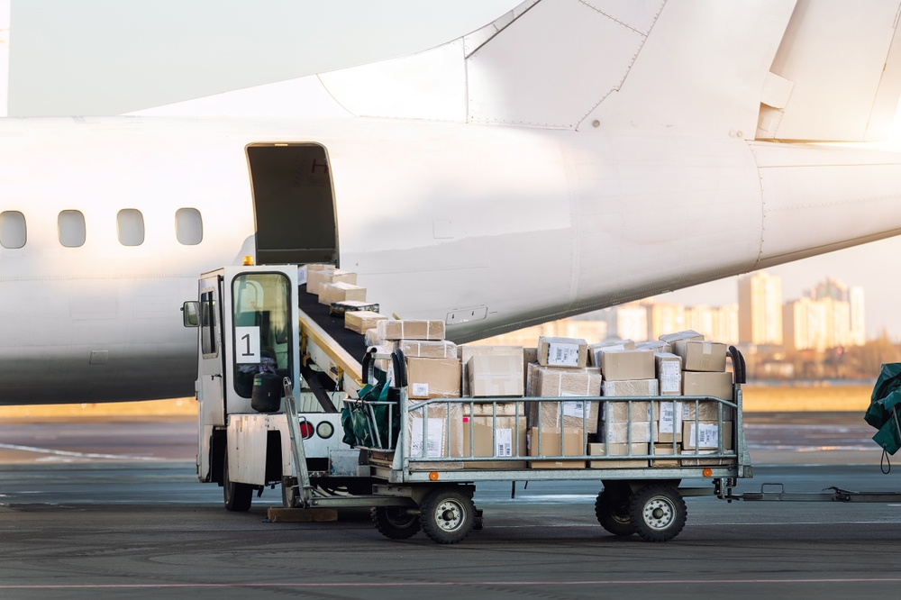 Close-up,Detail,View,Of,Cargo,Cart,Trolley,Full,With,Commercial